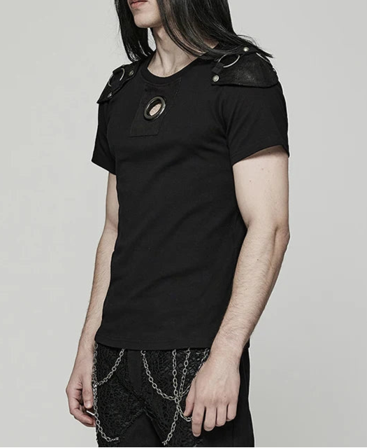 Men's  Distinctive Cracked Leather Knit T-shirt