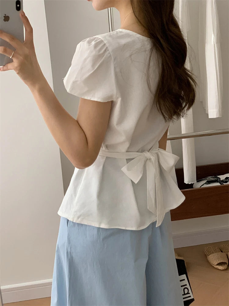 Pleated Knot Brief Blouse