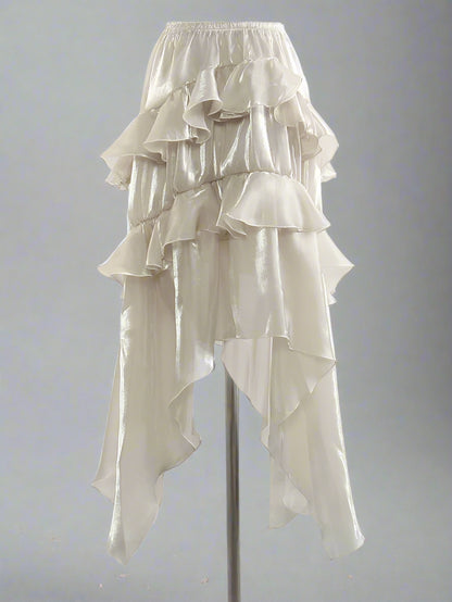 Irat Champagne Glossy Ruffles  Skirt