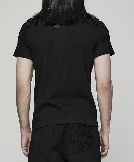Men's  Distinctive Cracked Leather Knit T-shirt