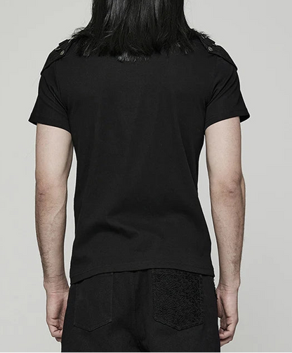 Men's  Distinctive Cracked Leather Knit T-shirt