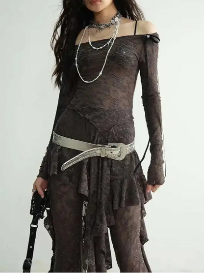 Lace Top-Wide Leg Pants Two Piece Suit