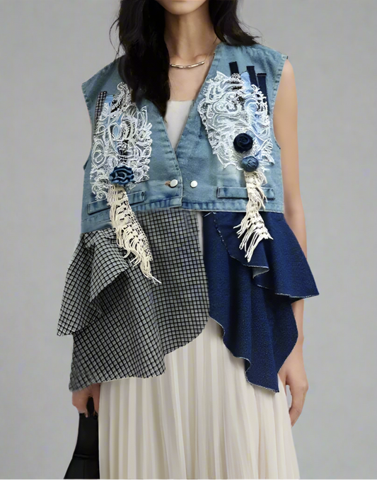 Blue Moon Fashion V-neck Denim Waistcoat