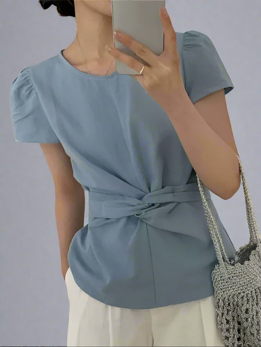 Pleated Knot Brief Blouse