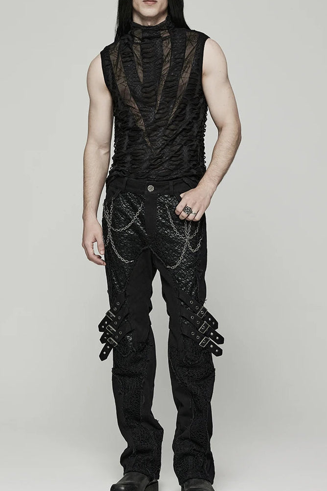 Men's Gothic Asymmetric Sharp Teeth Mesh Vest  Top