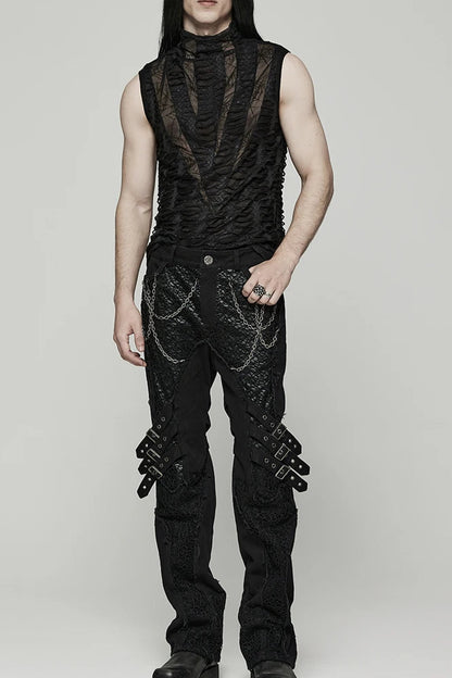 Men's Gothic Asymmetric Sharp Teeth Mesh Vest  Top