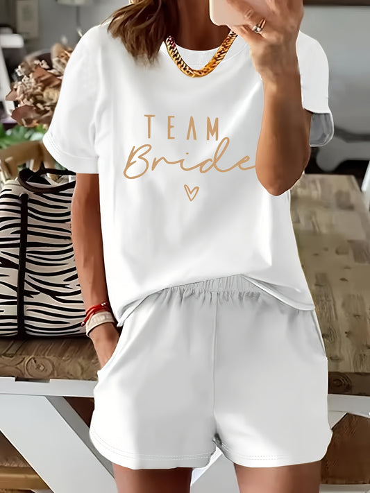 2pcsSet with Letter Print T-Shirt Top and Shorts