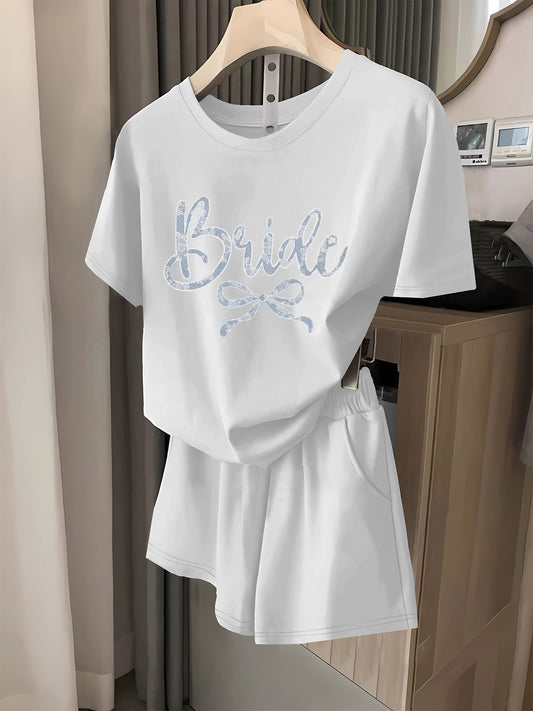 "BRIDE" Bow Print Two-Piece Set