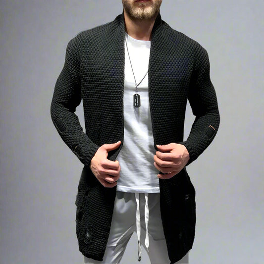 Men's Solid Color Mid-Length Loose Cardigan Knitted Jacket