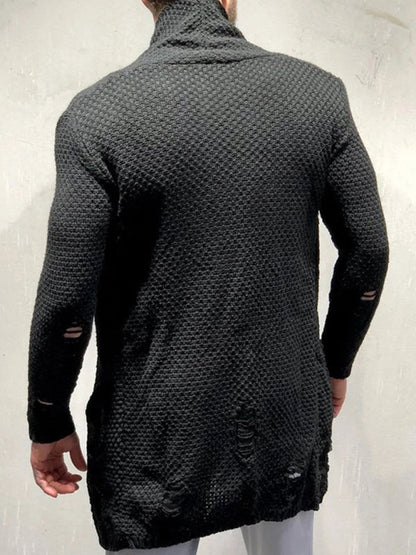 Men's Solid Color Mid-Length Loose Cardigan Knitted Jacket