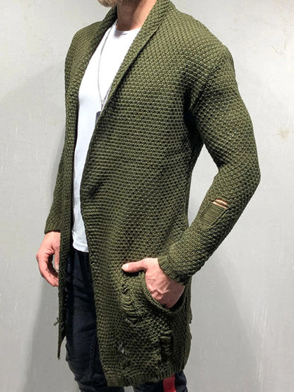 Men's Solid Color Mid-Length Loose Cardigan Knitted Jacket