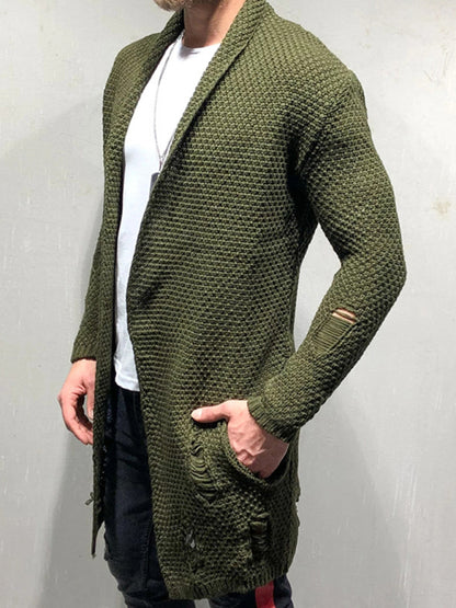 Men's Solid Color Mid-Length Loose Cardigan Knitted Jacket