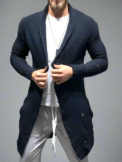 Men's Solid Color Mid-Length Loose Cardigan Knitted Jacket