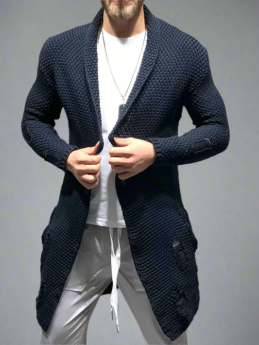 Men's Solid Color Mid-Length Loose Cardigan Knitted Jacket