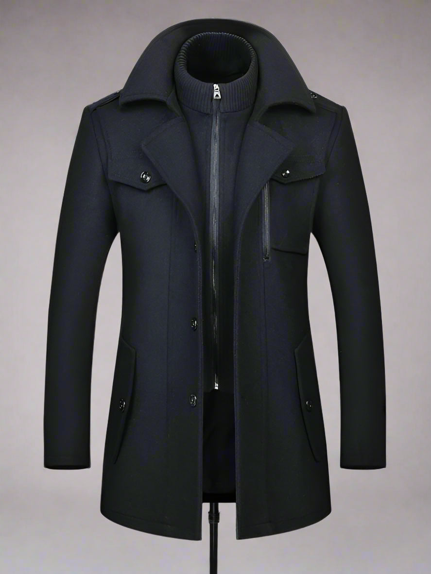 Blue Moon Fashion Men's Wool Zipper Double Collar Coat