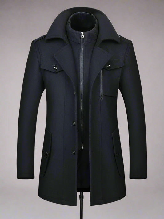 Blue Moon Fashion Men's Wool Zipper Double Collar Coat