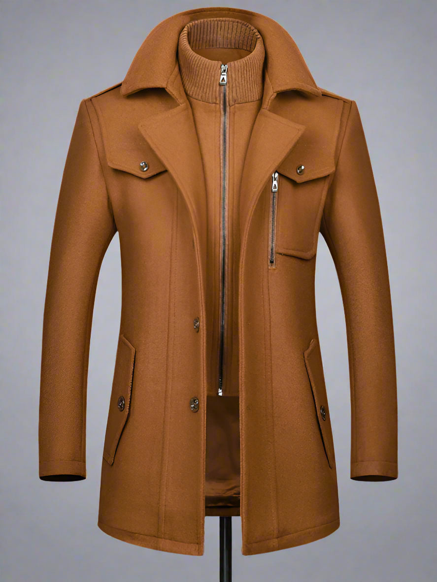 Blue Moon Fashion Men's Wool Zipper Double Collar Coat