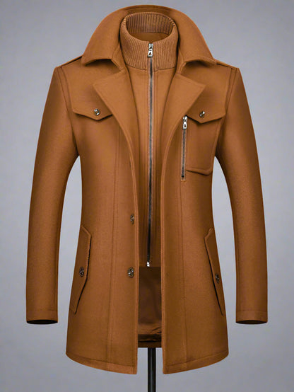 Blue Moon Fashion Men's Wool Zipper Double Collar Coat