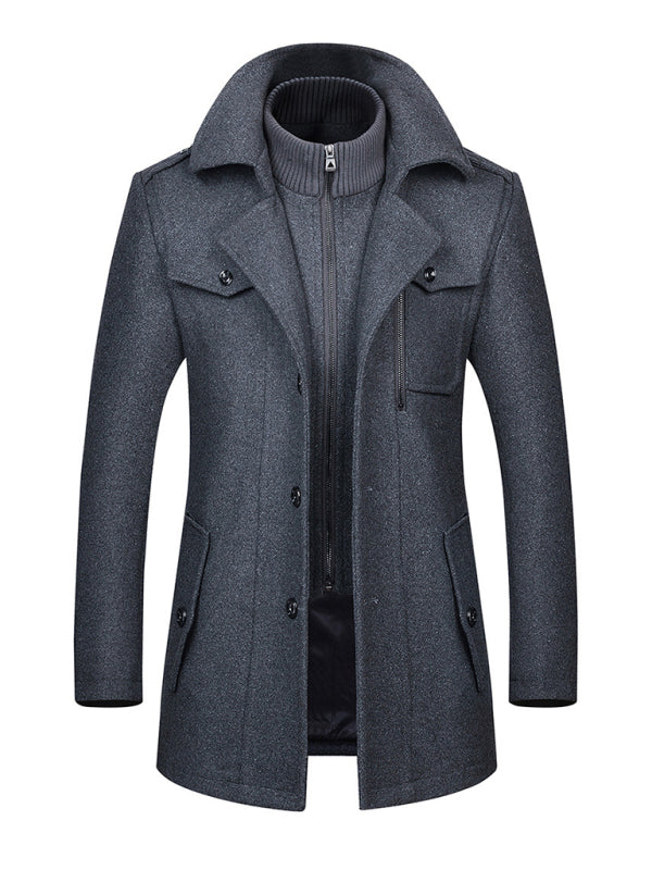 Blue Moon Fashion Men's Wool Zipper Double Collar Coat