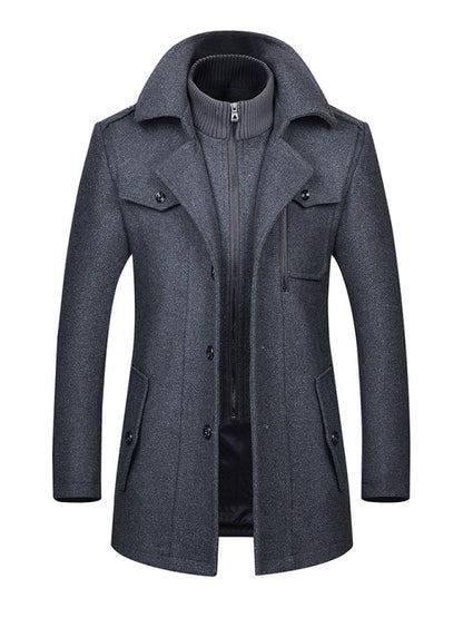 Blue Moon Fashion Men's Wool Zipper Double Collar Coat