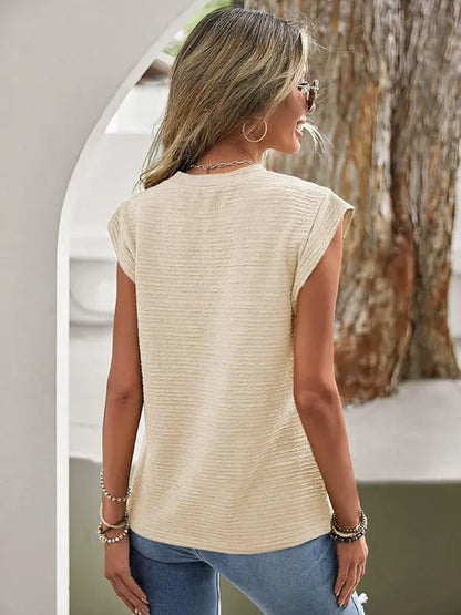 Pleated Round Neck Fashion Casual T-Shirt kakaclo