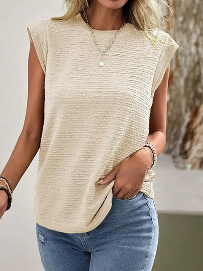 Pleated Round Neck Fashion Casual T-Shirt kakaclo