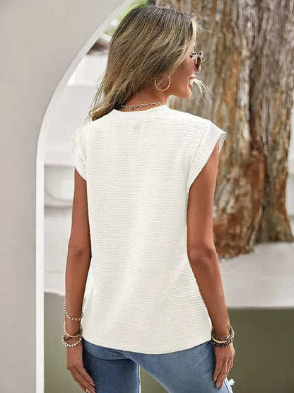 Pleated Round Neck Fashion Casual T-Shirt kakaclo
