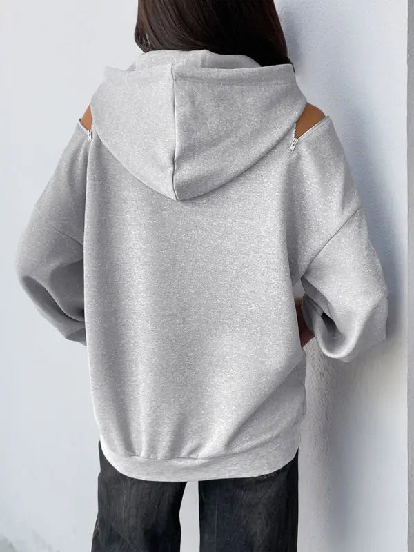 Blue Moon Fashion Long Sleeve Off-Shoulder Hooded Pullover Sweatshirt