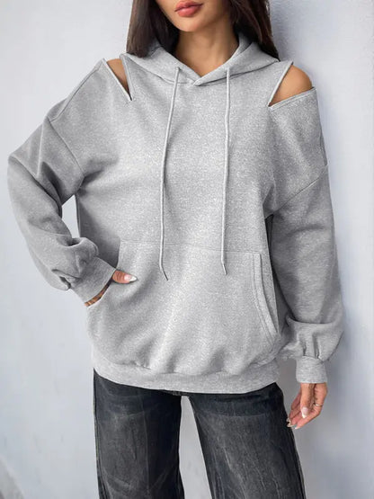 Blue Moon Fashion Long Sleeve Off-Shoulder Hooded Pullover Sweatshirt