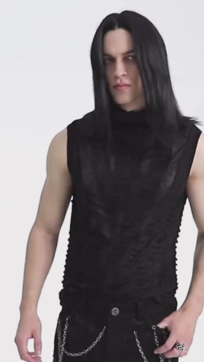 Men's Gothic Asymmetric Sharp Teeth Mesh Vest  Top